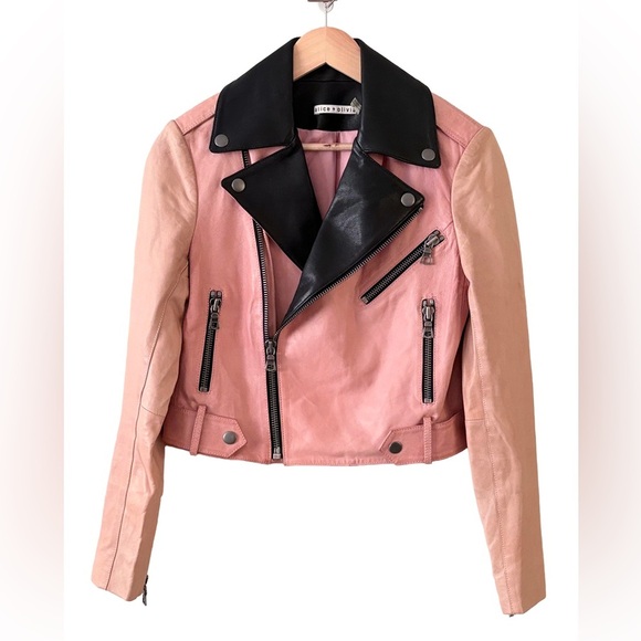 Alice + Olivia Jackets & Blazers - Alice + Olivia Lamb Leather Moto Jacket – “LOVE YOURSELF” – Size S